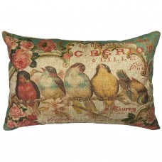 Gracie Oaks League Cottage Birds Linen Lumbar Pillow GRCS4290